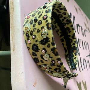 NWOT Leopard Print Padded Headband with Pink Gem & Cat Charms